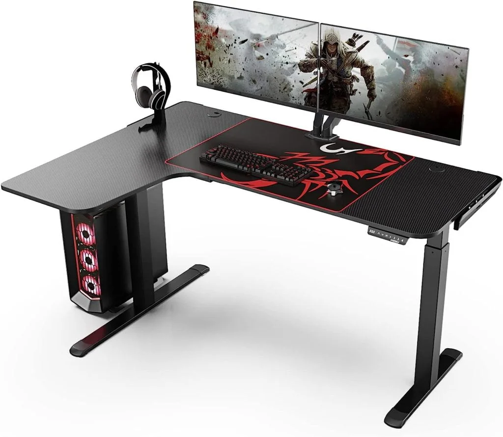  EUREKA ERGONOMIC Escritorio Eléctrico de Altura Regulable, Double Motor Electric Height Adjustable Escritorio Esquinero en Forma de L, con Función de