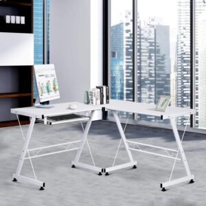 Escritorio de esquina blanco de metal