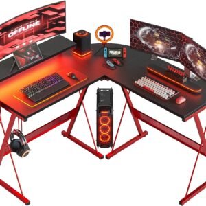 Escritorio para juegos en forma de L con luces LED