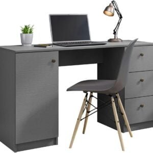 Mesa de Escritorio, Escritorio Moderno con 3 cajones y 1 Puerta, 136 x 45 x 77 cm